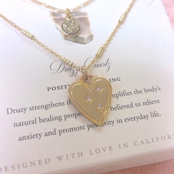 Brand New Luna Norte 14K Gold Plated Brass Druzy Quartz Two Piece Necklace Set - Picture 8 of 14